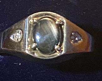 004dr 10KT Star Sapphire Diamond Mens Ring