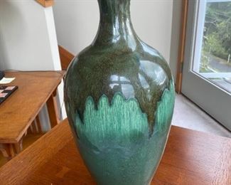 077d Tall Green Blue Crystalline Glaze Ceramic Vase
