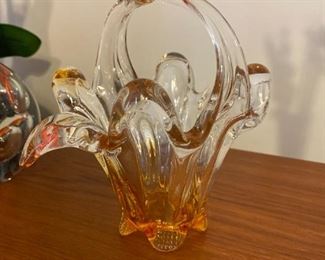 $ 45.00 - Murano Amberina clear and peach basket with feet
