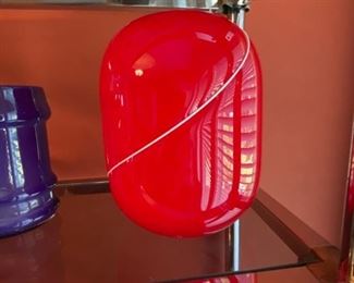 $ 25.00 - Art Deco red vase with thin white stripe -10"