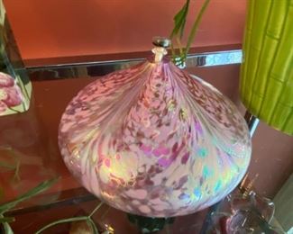 $ 28.00 - Large hand blown art glass oil lamp