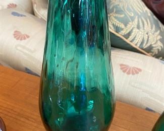 $ 54.00 - Vintage *Blenko, blue green teardrop flower vase with pedestal base