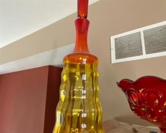 Vintage *Blenko Amberina Decanter in yellow and orange