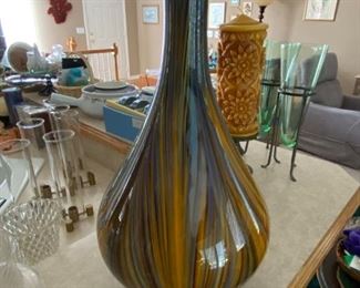 Beautiful large vintage *Murano multi striped, small mouth vase - 14"