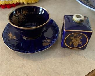 $ 34.00 - Bareuther Waldsassen Germany echt cobalt demitasse cup, saucer 22k, includes ink bottle (no lid)