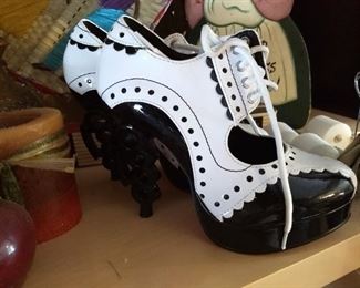 Interesting Spat style ladies shoes size 6-6.5