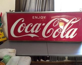 Two-sided Raised lettering Coca-Cola lighted sign (in the living room as you enter)