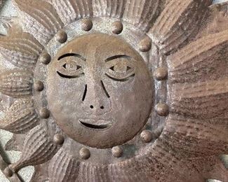 LARGE SUN METAL WALL HANGING approx. 3' diameter. $125