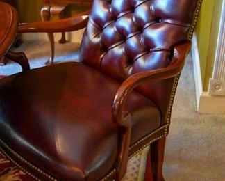 dining room table chair, leather, red, tufted (2/pair)