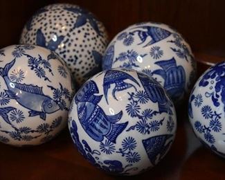 blue and white balls, fish themed