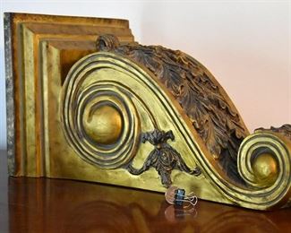 large wall shelf, painted gold