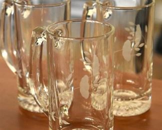 etched beer mugs, clear glass