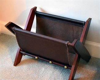 wood and leather magazine holder