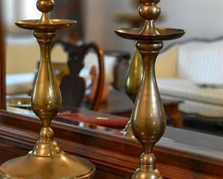 large base brass candlesticks, 20" tall, two/2/pair