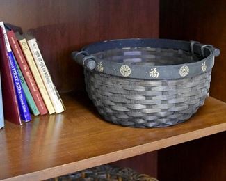 woven basket with gold Asian characters