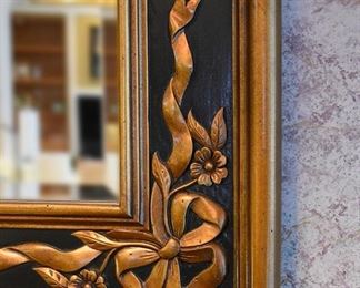 mirror, beveled, gold ribbons (detail)