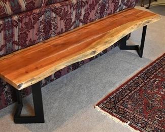 wooden bench with metal legs, (appx 6'8" wide)