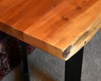 wooden bench with metal legs, (appx 6'8" wide)