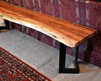 wooden bench with metal legs, (appx 6'8" wide)