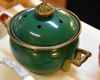 ceramic iron small pot with brass accents