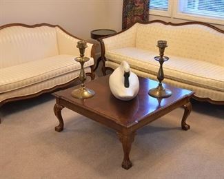 sofa (by Bernhardt), love seat, claw-footed coffee table