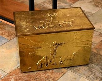 medium-size embossed brass box, hunting scene