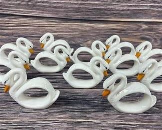 intage White Porcelain Ceramic Swan Bird Napkin Ring Holders
