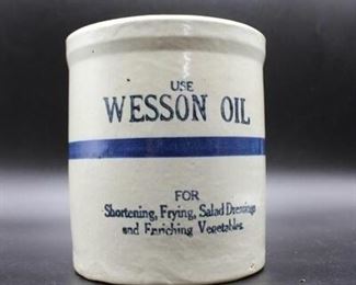 Vintage Wesson Oil Pottery Crock