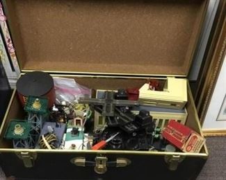 Trunk full of misc S gauge American Flyer A. C. Gilbert accessories