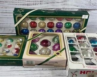 Vintage Decorative Glass Christmas Tree Holiday Ornament Set Lot
