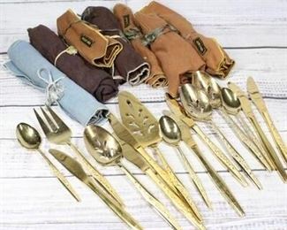 Golden Bouquet Gold Tone Flatware Utensil Cloth Covers Lot