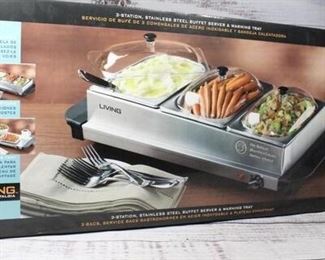 3 Station Stainless Steel Buffet Server Warming Tray NEW