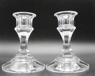 Pair of Lead Crystal Glass Candleholders
