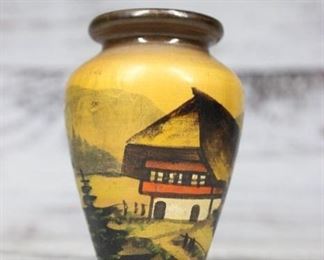 Small Vintage Handmade Painted Wooden German Souvenir Vase