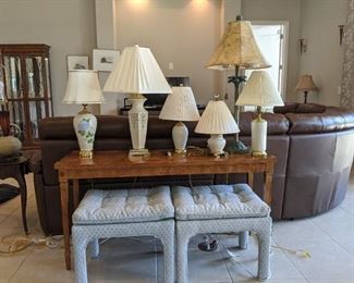 Lenox lamps most still for sale, table and benches pictured are sold