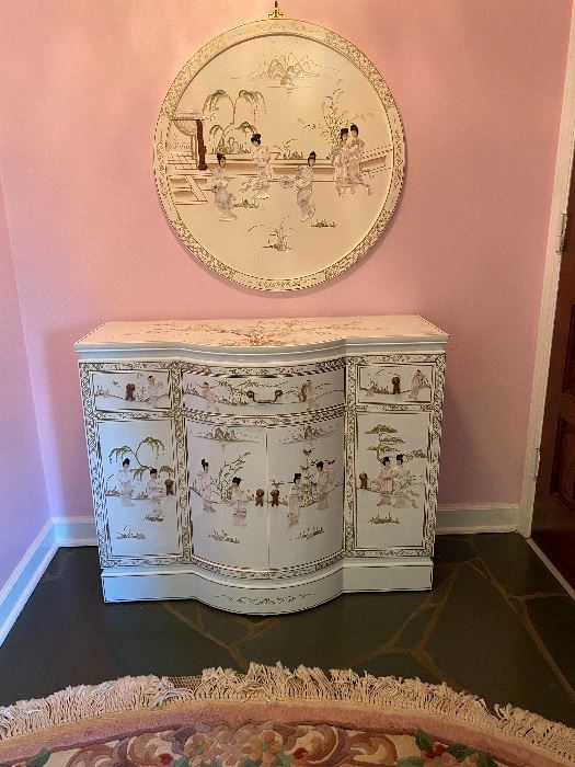 White Chinese Lacquer  Cabinet & Medallion 