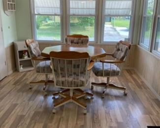 The kitchen sad is 42 x 42 and it has a 17 1/2 inch leaf in very nice condition