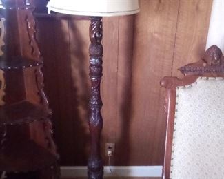 5. ANTIQUE HAND CARVED LAMP  ABOUT 1920'S $125.00