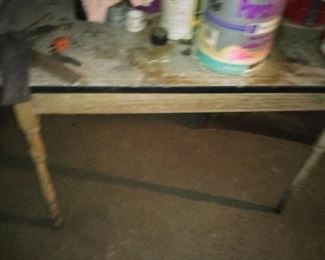 72. PORCELAIN TABLE TOP AND WOOD BASE $35 AS IS