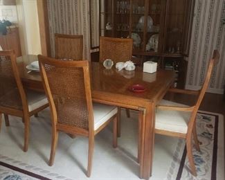 MID CENTURY DINING ROOM SET WITH CHINA CABINET SIDEBOARD AND TABLE 2 LEAVES & CHAIRS ALL FOR $ 550.00