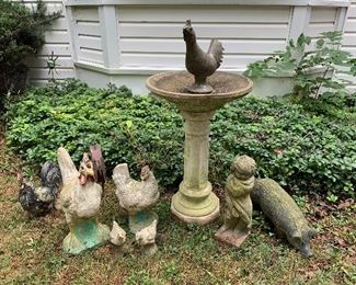 Various vintage garden statues
