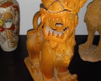 Old Vintage Hand Carved Wooden Asian Foo Dog Figure