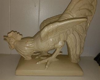 1920's Ceramic White Fighting Rooster Pottery Figurine Erphila Czechoslovakia