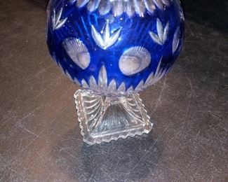 Bohemian Czech Cobalt Cut to Clear Compote