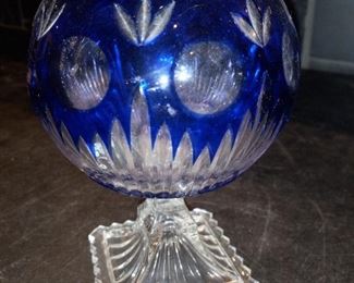 Bohemian Czech Cobalt Cut to Clear Compote