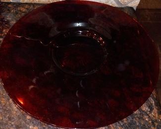 Cranberry glass platter