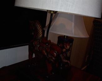 Wood Carved Horse Lamp