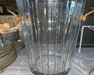 Baccarat French Crystal HARMONIE Champagne Ice Bucket 9" Multi Sided Gold Handle