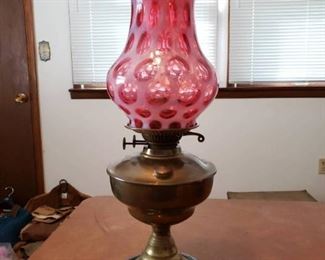 2 Wick Cranberry Shade Oil lamp