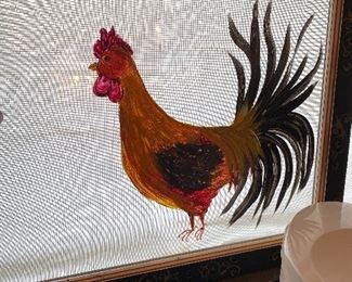 rooster painted window